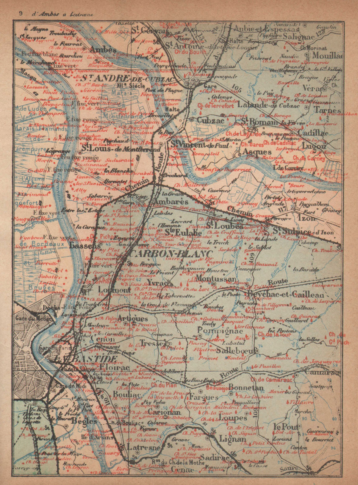BORDEAUX WINE MAP. Entre-deux-mers Haut-Médoc chateaux. COCKS & FERET 1898